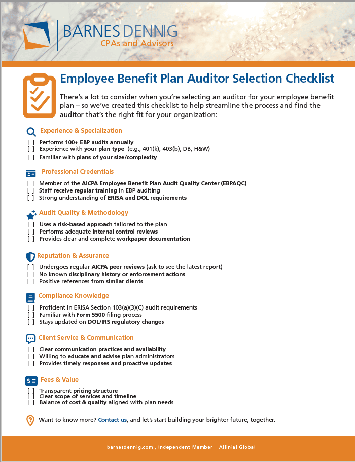 Employee Benefit Plan Auditor Selection Checklist