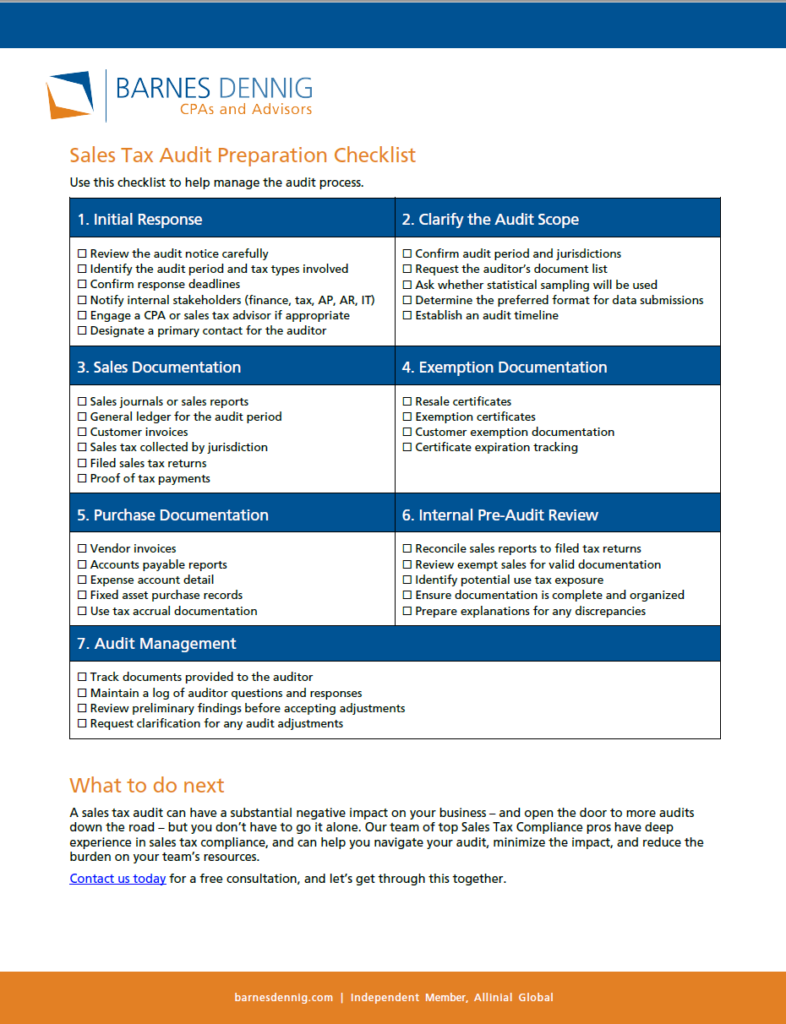 Sales Tax Audit Preparation Checklist